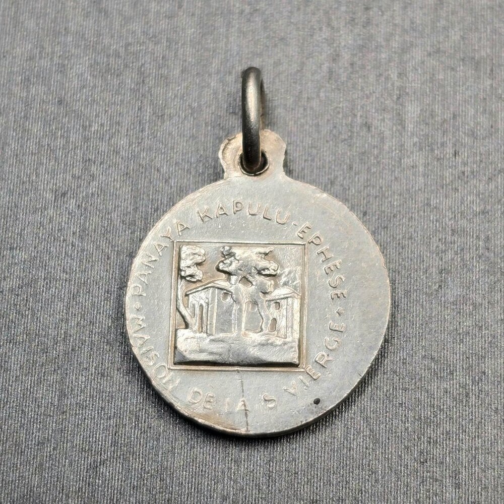 VTG Sterling Silver Ascension of Virgin Mary Medal Pendant 'House of the Virgin' - Picture 2 of 4
